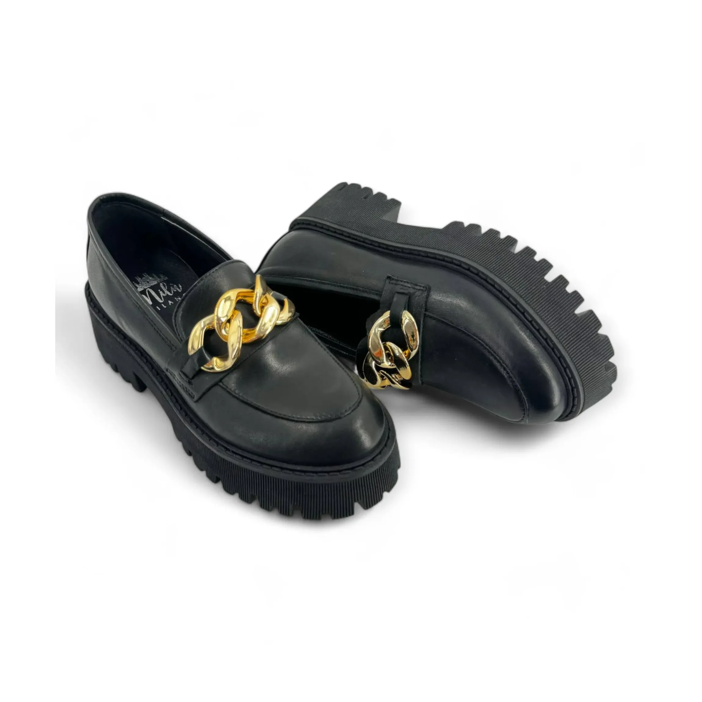 mocassino_donna_in_pelle__3.webp MOCASSINO DONNA IN PELLE CON CATENA MILU' MILANO